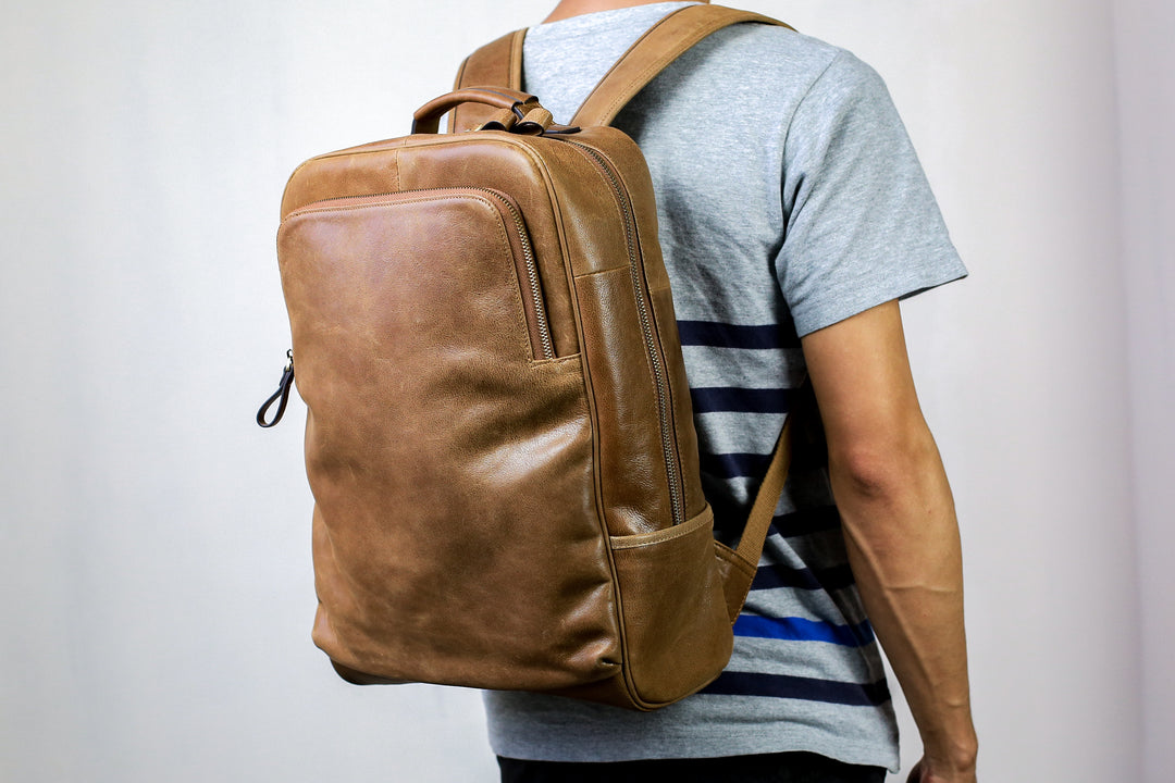Full Grain Leather Backpack Mens Leather Laptop Backpack